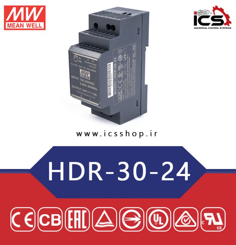 منبع تغذیه سوئیچینگ 24 ولت 1.5 آمپر ریلی مین ول (HDR-30-24 MEANWELL)