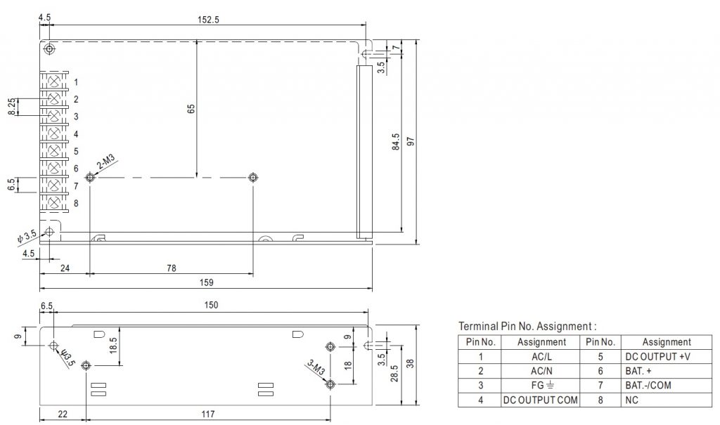 ابعاد محصول meanwell ad-55b